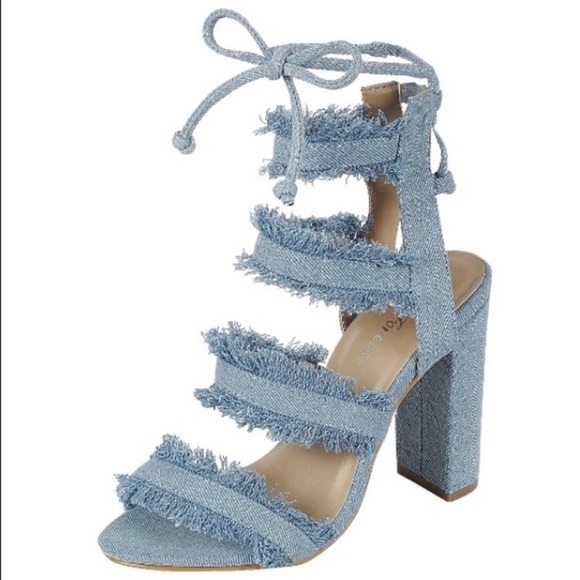 Shoes - Ripped Light Denim Block Heel